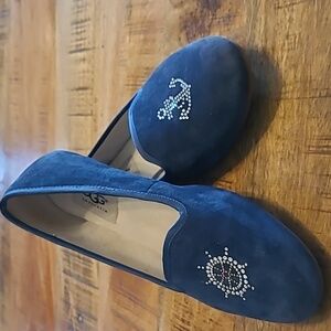 UGG Blue Suede Loafers with Embellished Crest